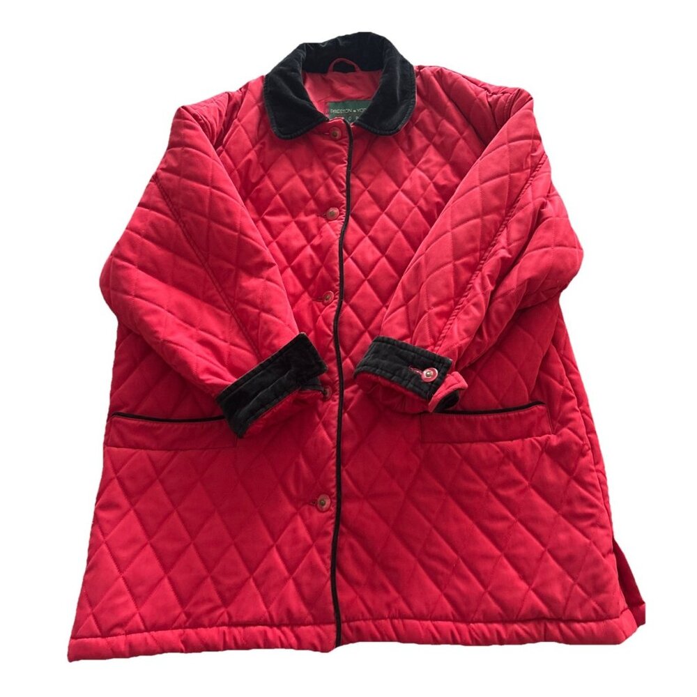 Preston & York Women's Diamond Quilted Coat Jacket Red Size Medium Button Down